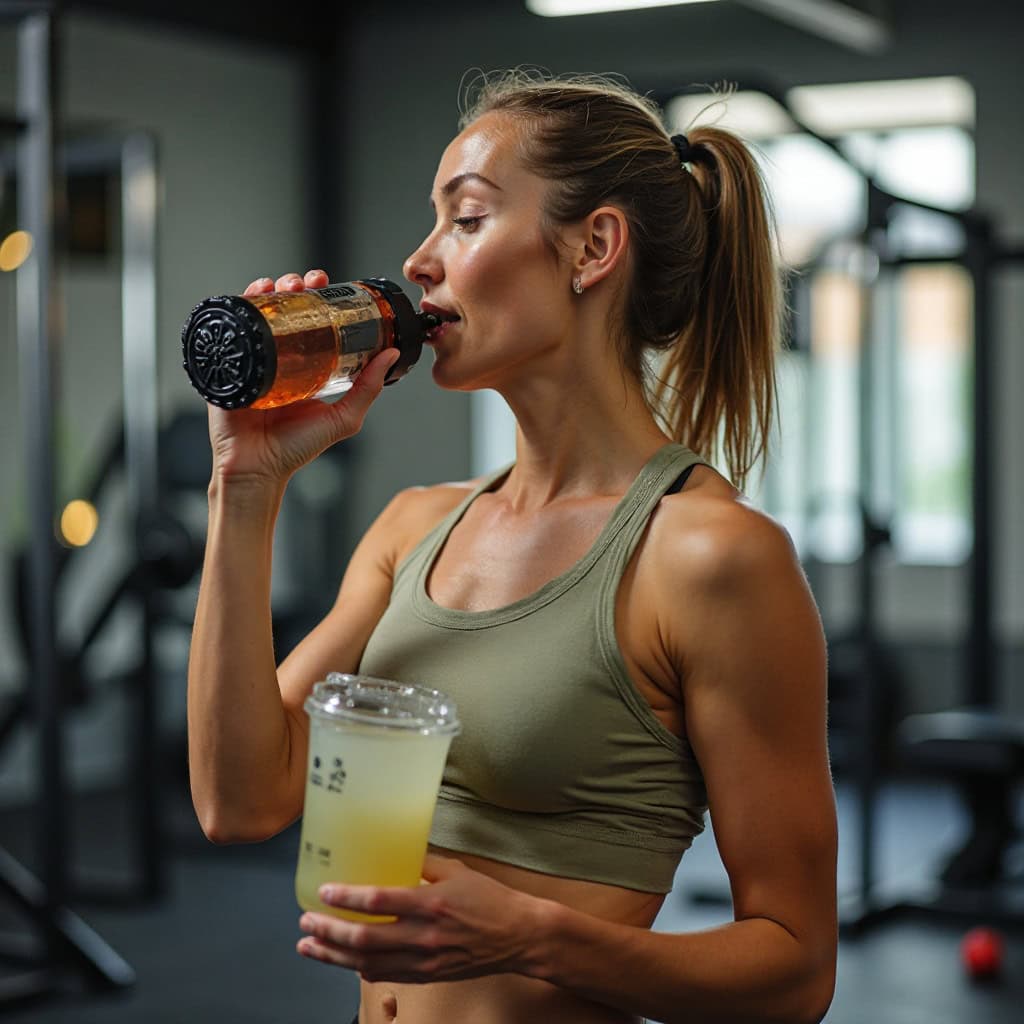 Deportista hidratándose con bebida natural tras el entrenamiento